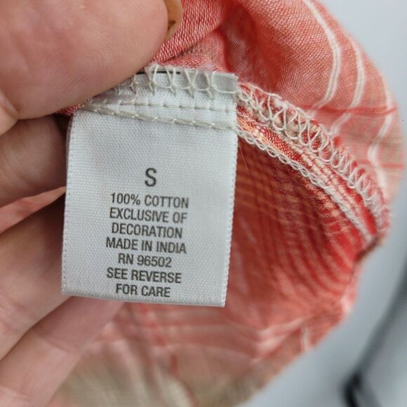 Dress Barn Lightweight Roll Tab Sleeve Blouse S Peach Coral Plaid Button India - Picture 15 of 15